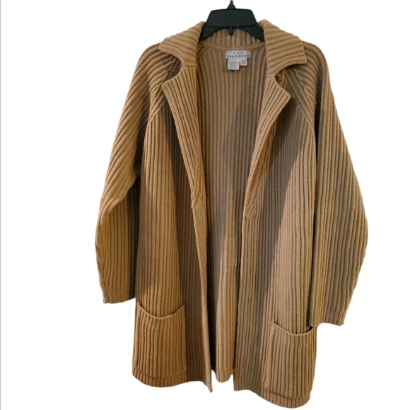 Vintage AKA Eddie Bauer Ribbed Lambswool Duster Sweater Open-Front Medium - Picture 1 of 7